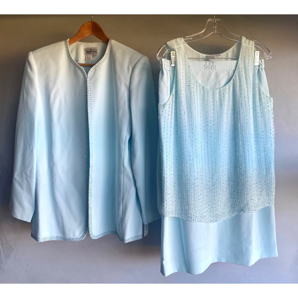 Chantelle Suit 3 Piece Suit 14P Powder Blue with Embellishment NWT - Picture 1 of 13
